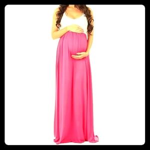 Maternity dress sleeveless color block maxi pink L